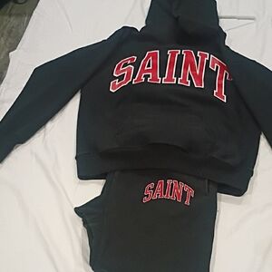 Men's Black Sweatpants with Red 'SAINT' Detail